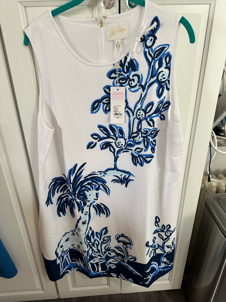Lilly Pulitzer White Sleeveless Shift With Blue Julienne Shift Tall Tales